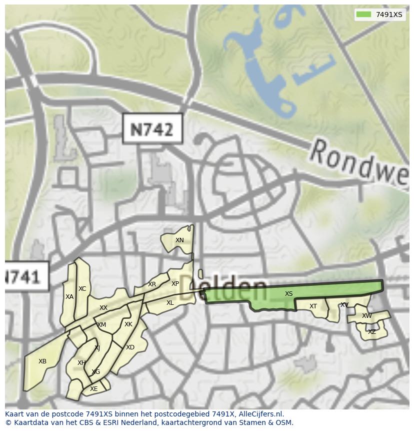 Afbeelding van het postcodegebied 7491 XS op de kaart.