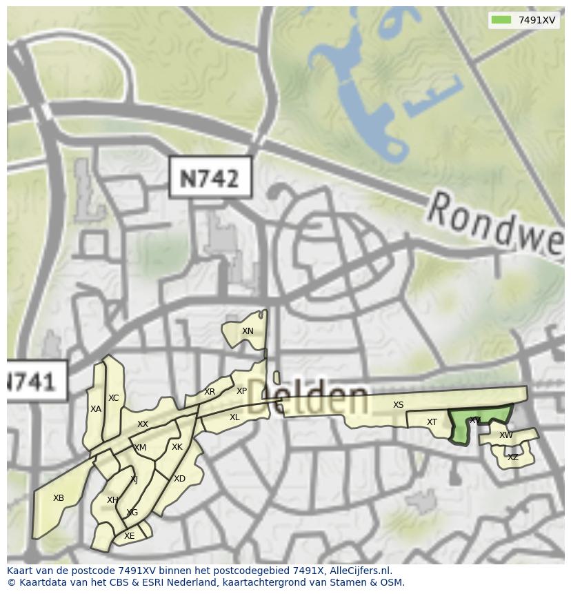 Afbeelding van het postcodegebied 7491 XV op de kaart.