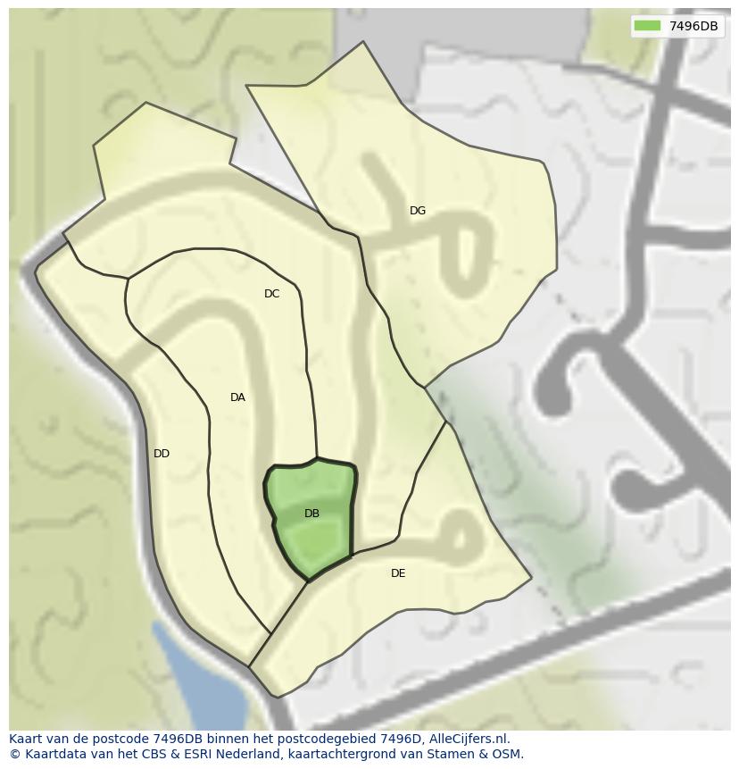 Afbeelding van het postcodegebied 7496 DB op de kaart.