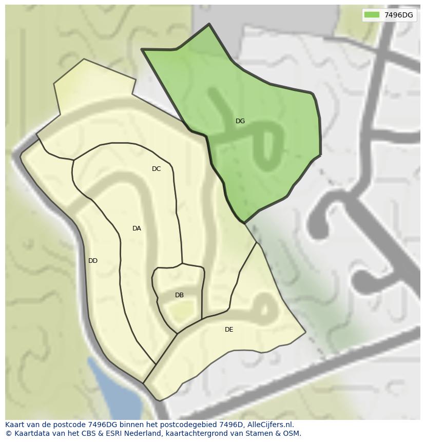 Afbeelding van het postcodegebied 7496 DG op de kaart.