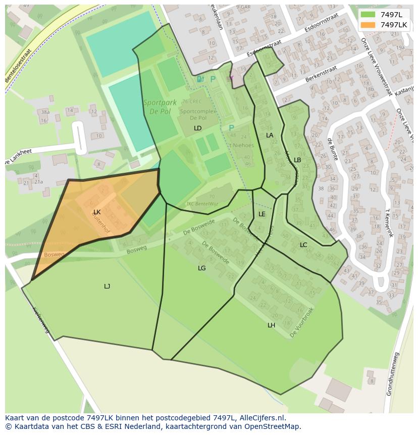 Afbeelding van het postcodegebied 7497 LK op de kaart.