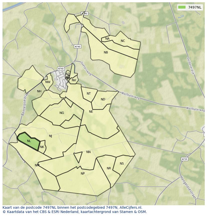 Afbeelding van het postcodegebied 7497 NL op de kaart.