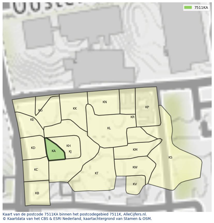 Afbeelding van het postcodegebied 7511 KA op de kaart.