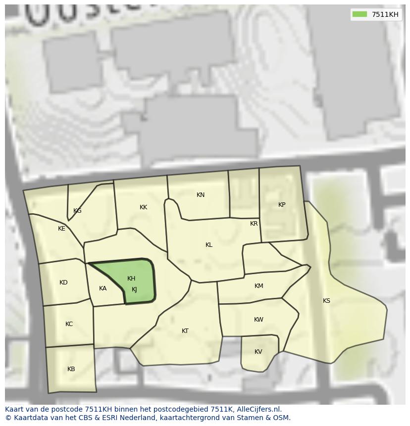 Afbeelding van het postcodegebied 7511 KH op de kaart.
