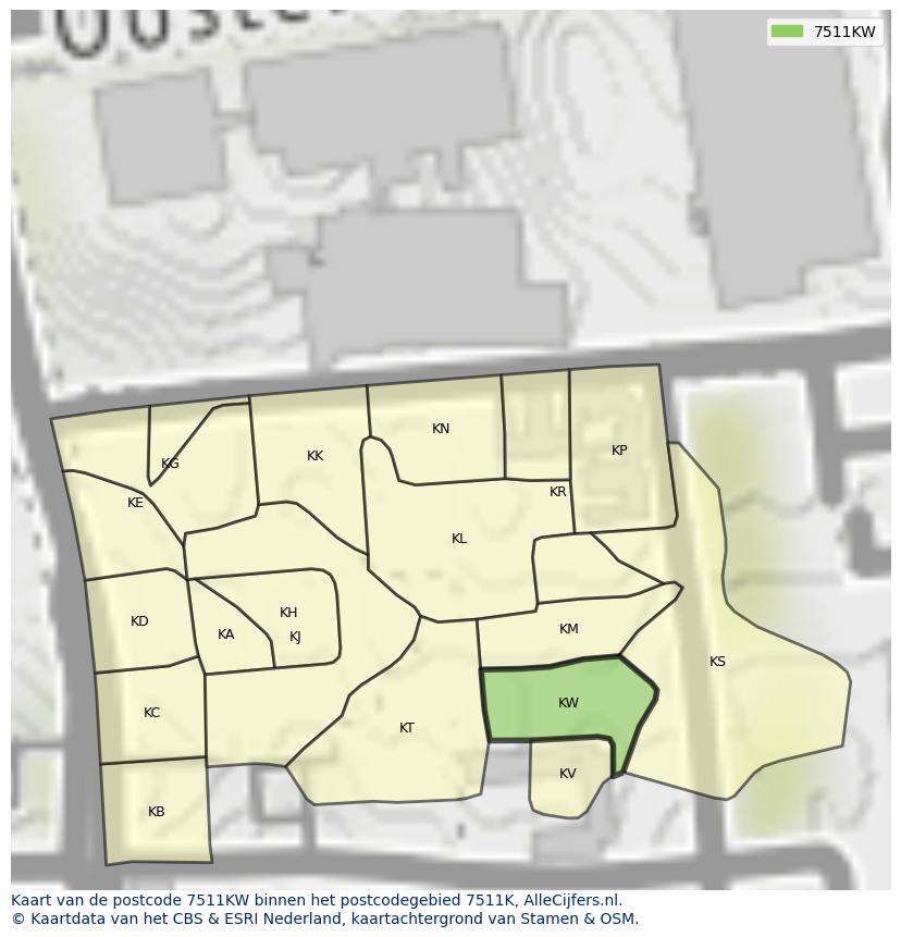 Afbeelding van het postcodegebied 7511 KW op de kaart.