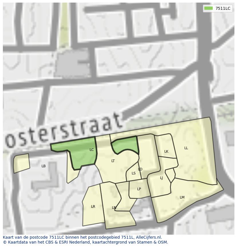 Afbeelding van het postcodegebied 7511 LC op de kaart.