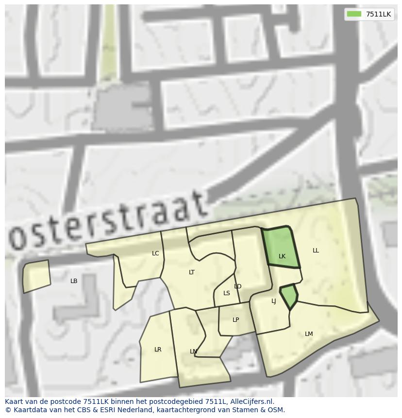 Afbeelding van het postcodegebied 7511 LK op de kaart.