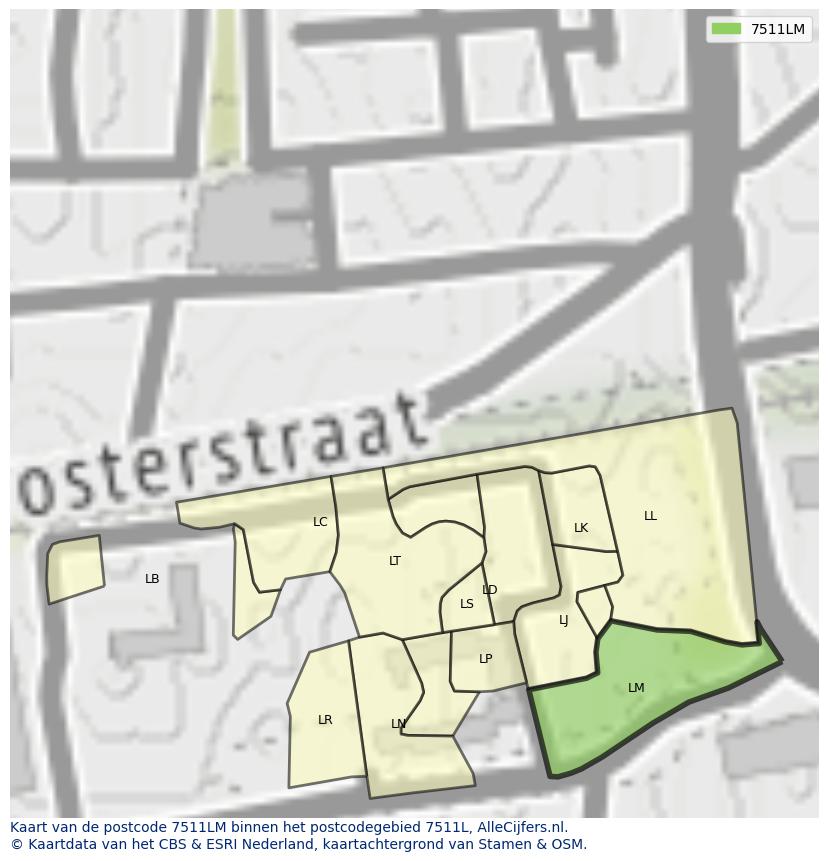Afbeelding van het postcodegebied 7511 LM op de kaart.