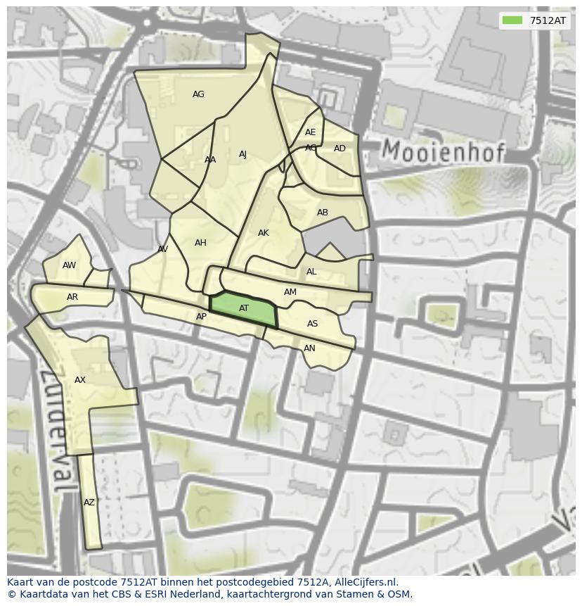 Afbeelding van het postcodegebied 7512 AT op de kaart.