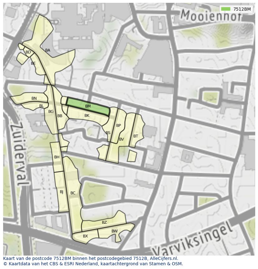 Afbeelding van het postcodegebied 7512 BM op de kaart.