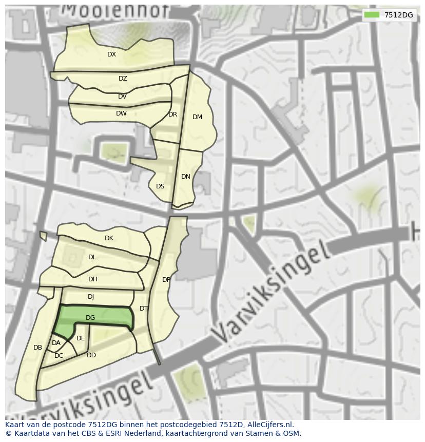 Afbeelding van het postcodegebied 7512 DG op de kaart.