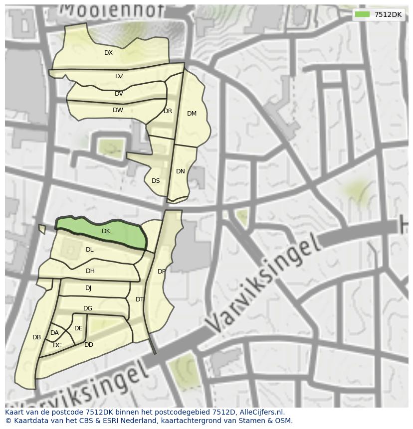 Afbeelding van het postcodegebied 7512 DK op de kaart.