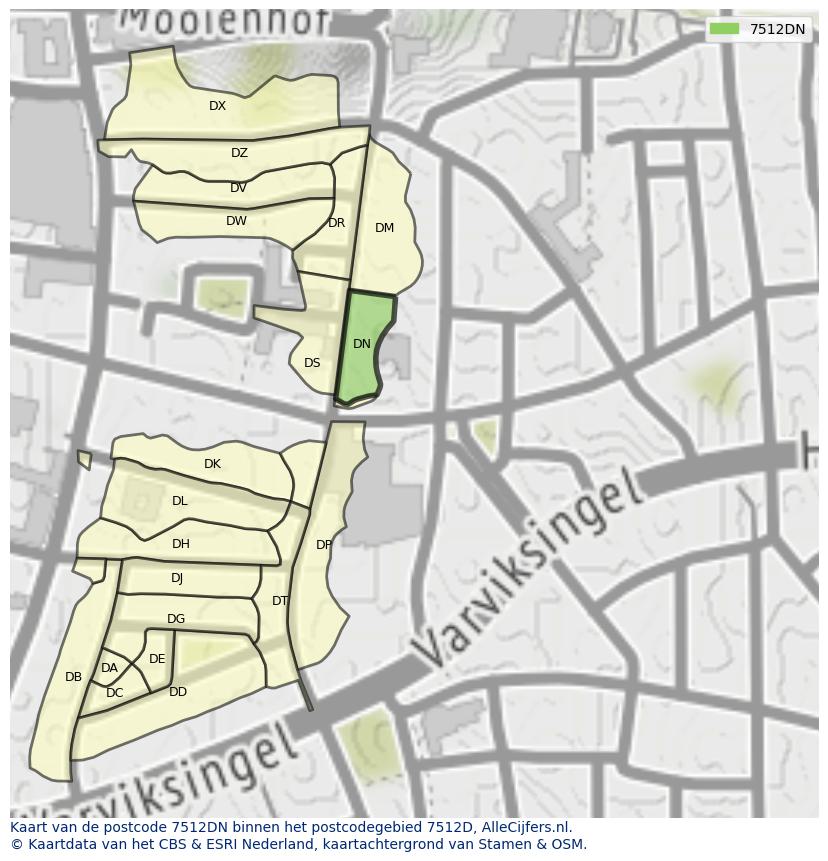 Afbeelding van het postcodegebied 7512 DN op de kaart.