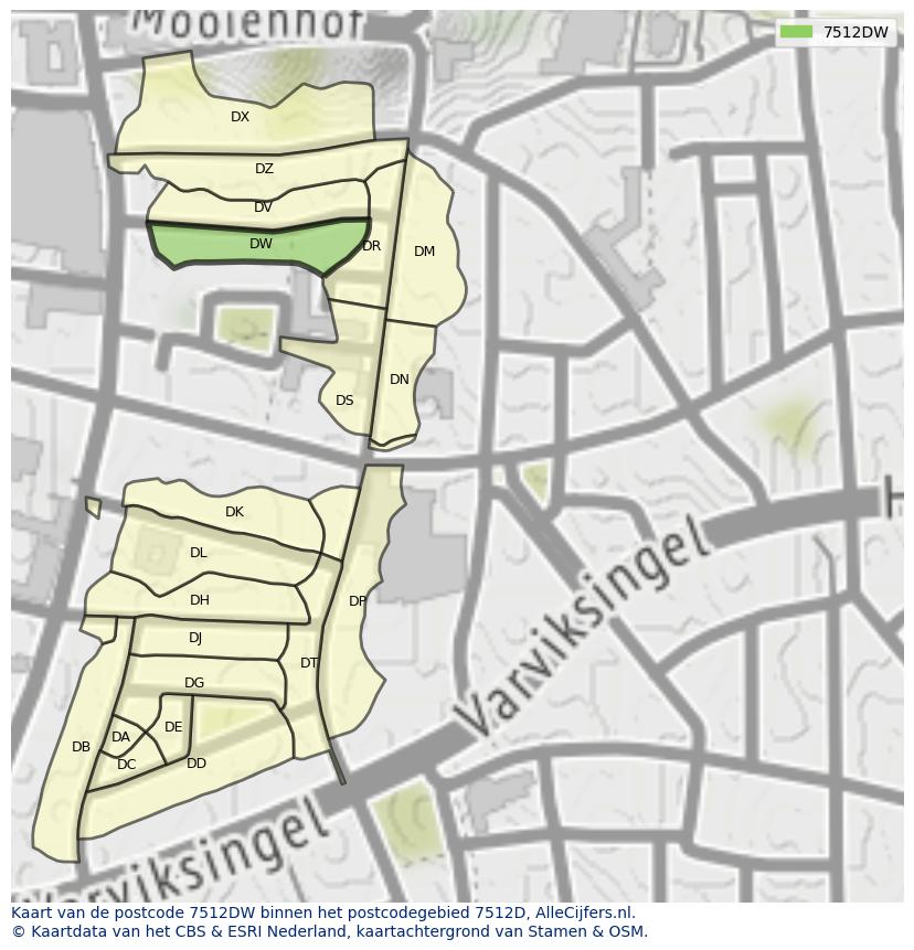 Afbeelding van het postcodegebied 7512 DW op de kaart.