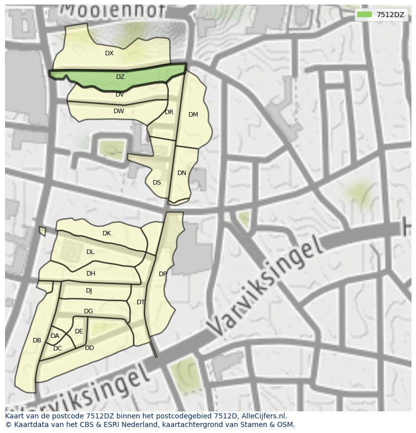 Afbeelding van het postcodegebied 7512 DZ op de kaart.