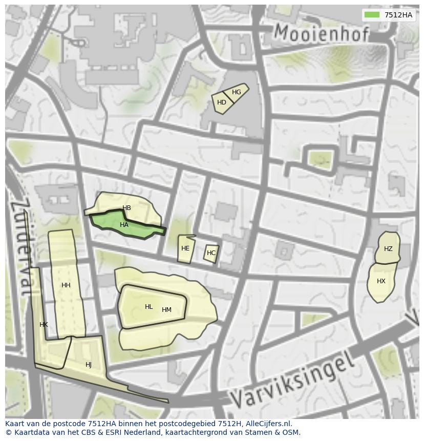 Afbeelding van het postcodegebied 7512 HA op de kaart.