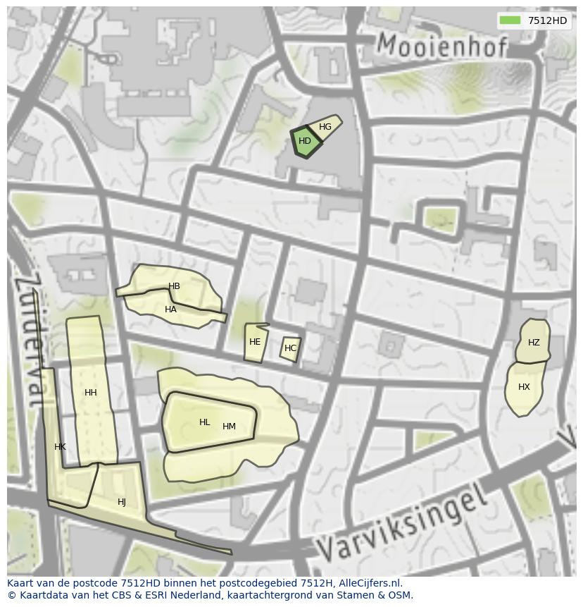 Afbeelding van het postcodegebied 7512 HD op de kaart.