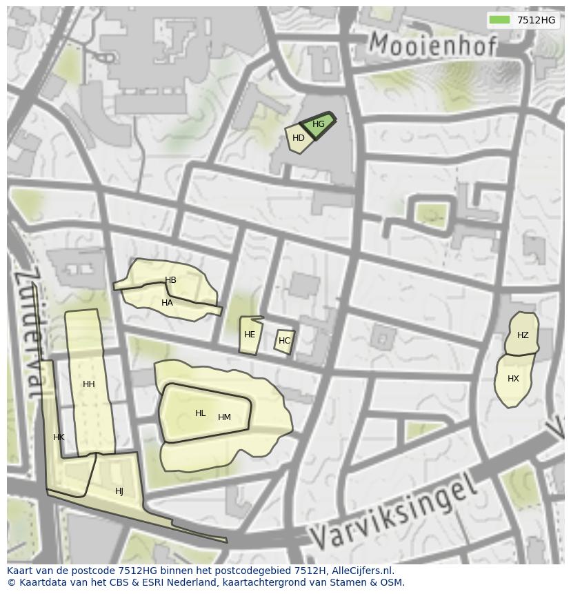 Afbeelding van het postcodegebied 7512 HG op de kaart.