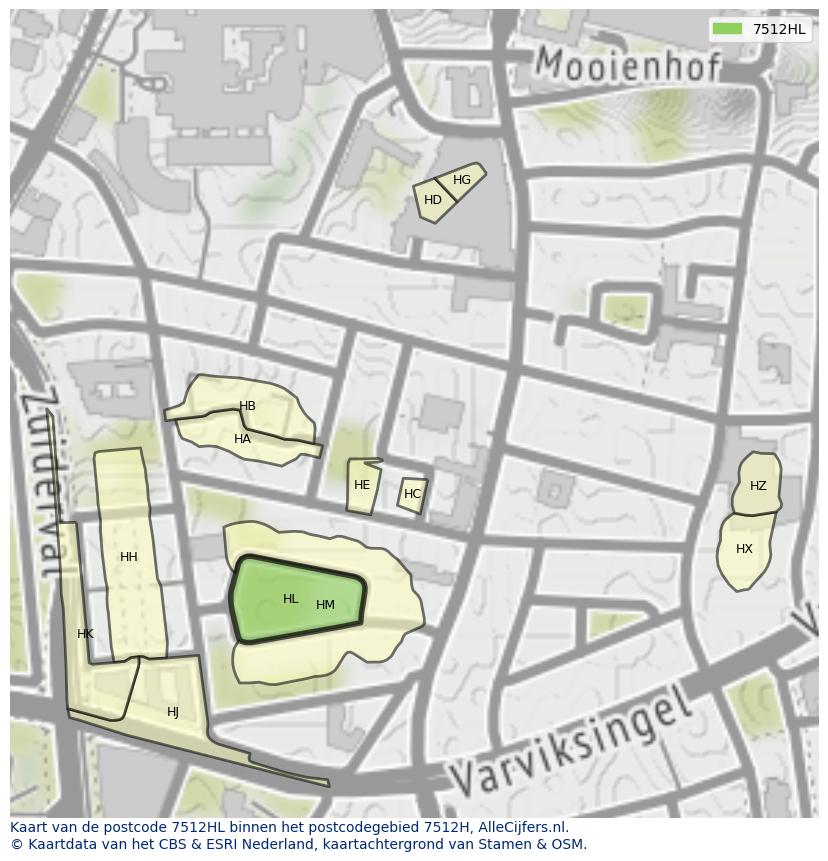 Afbeelding van het postcodegebied 7512 HL op de kaart.