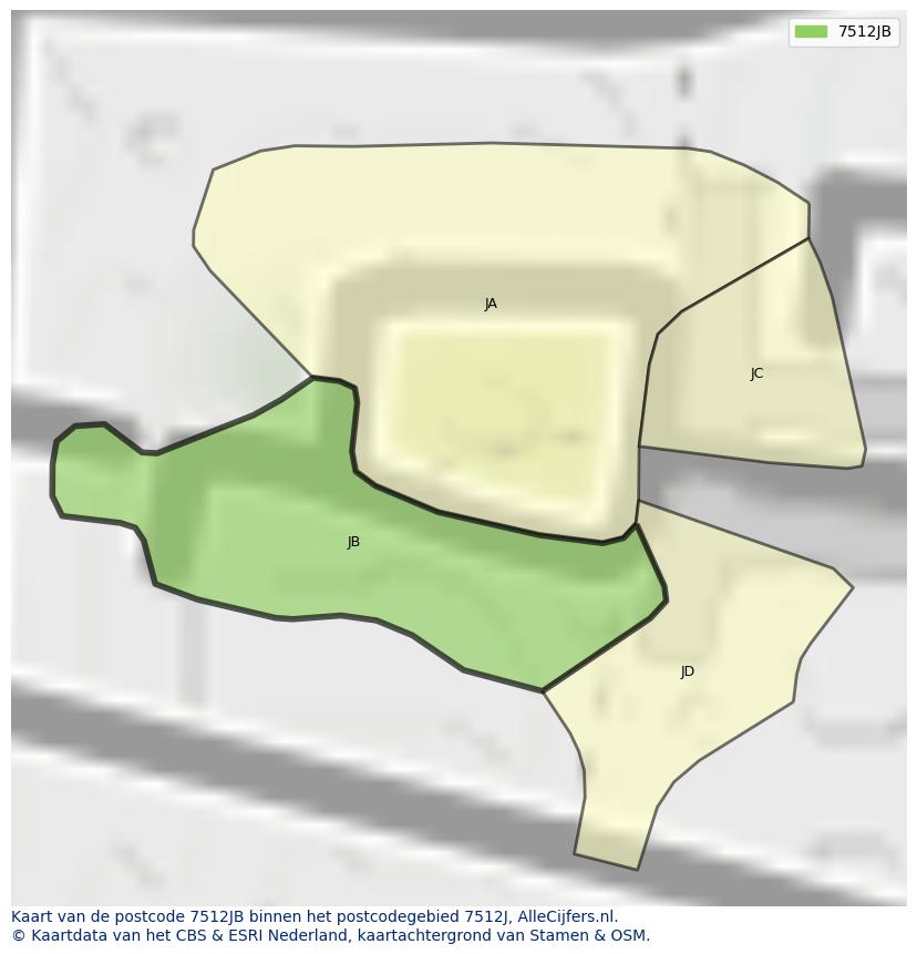 Afbeelding van het postcodegebied 7512 JB op de kaart.