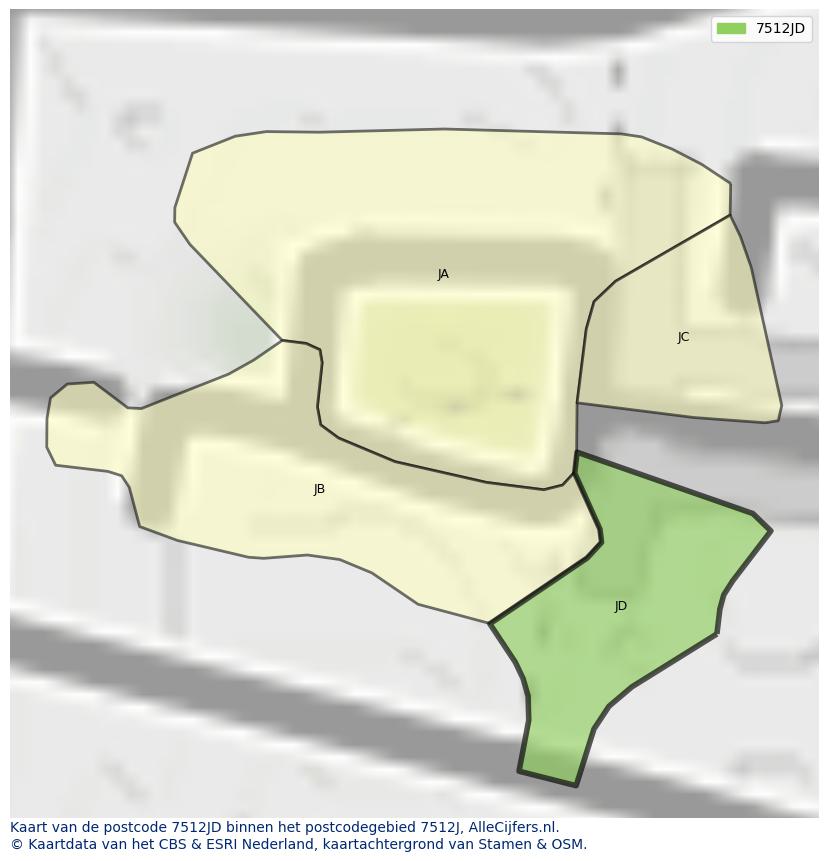 Afbeelding van het postcodegebied 7512 JD op de kaart.