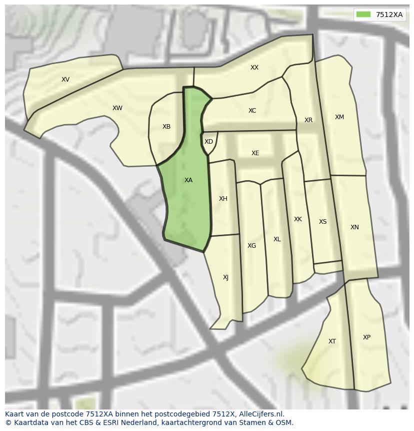 Afbeelding van het postcodegebied 7512 XA op de kaart.