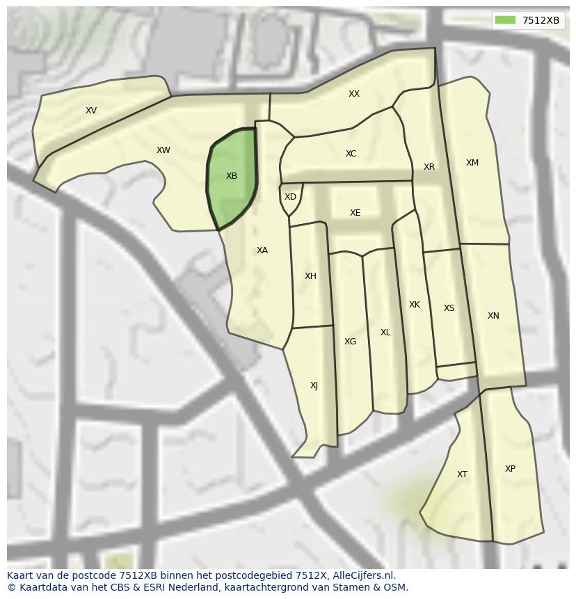 Afbeelding van het postcodegebied 7512 XB op de kaart.