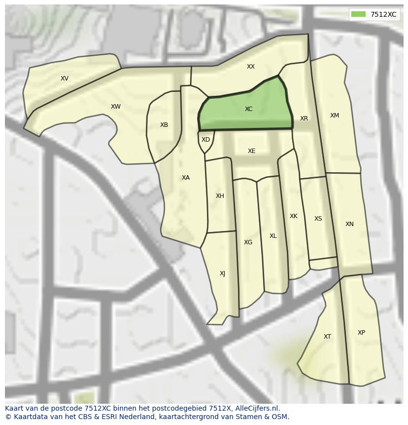 Afbeelding van het postcodegebied 7512 XC op de kaart.