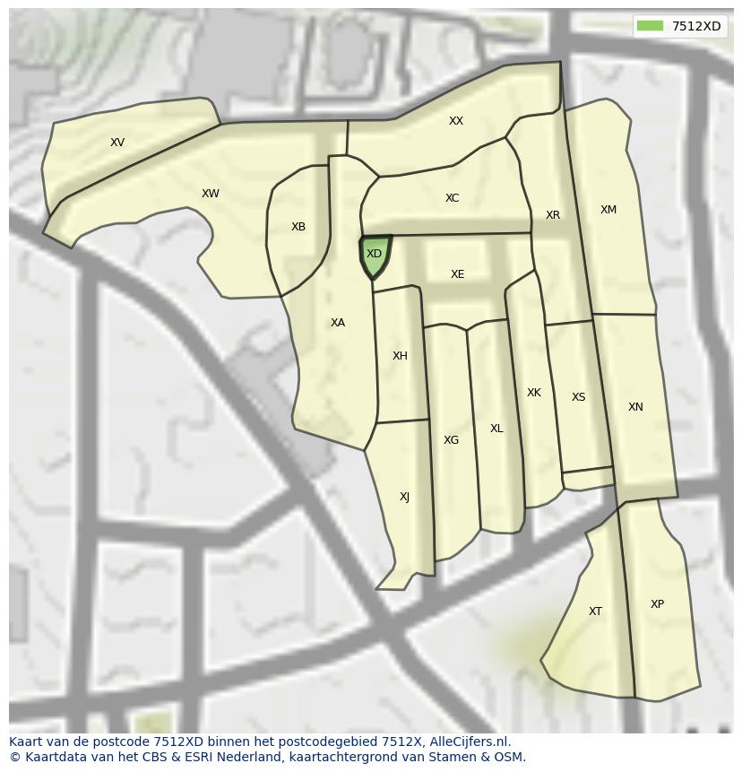 Afbeelding van het postcodegebied 7512 XD op de kaart.
