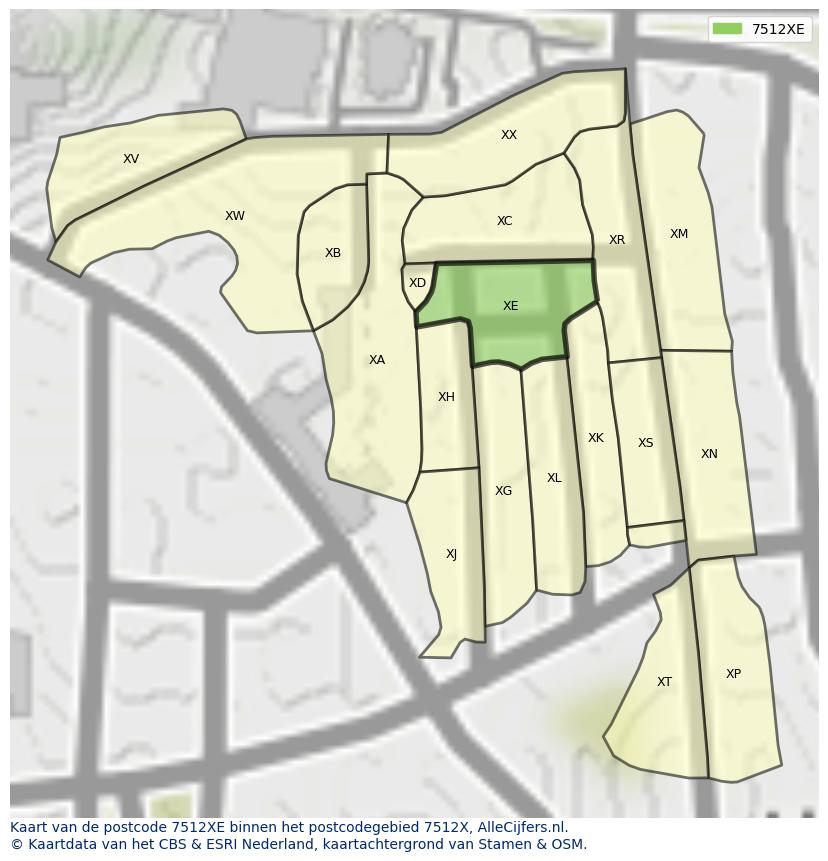 Afbeelding van het postcodegebied 7512 XE op de kaart.