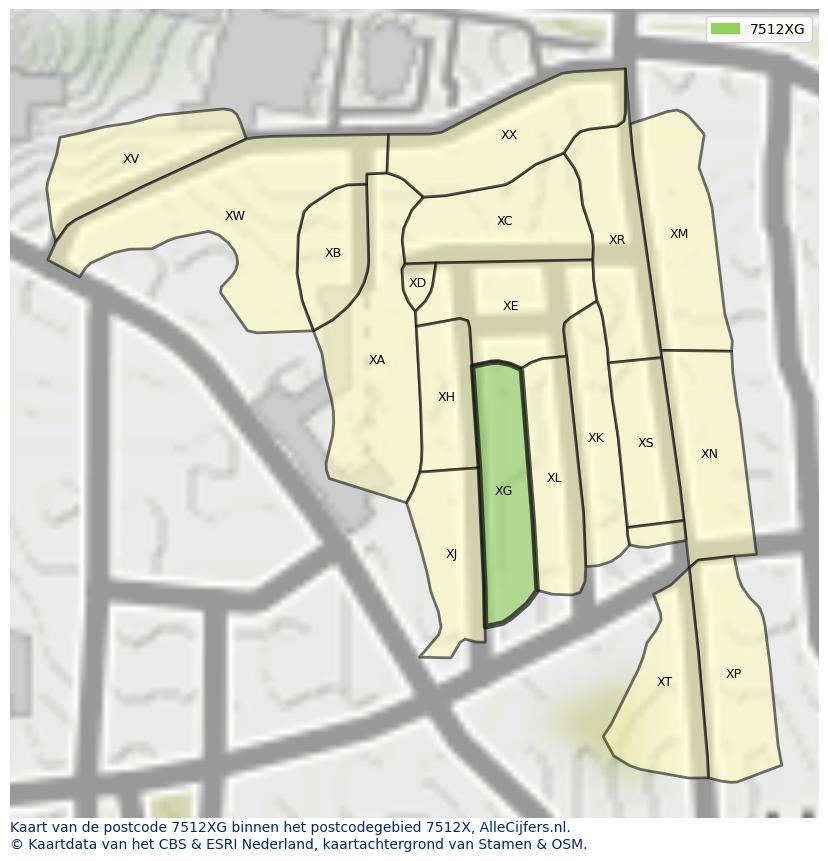 Afbeelding van het postcodegebied 7512 XG op de kaart.