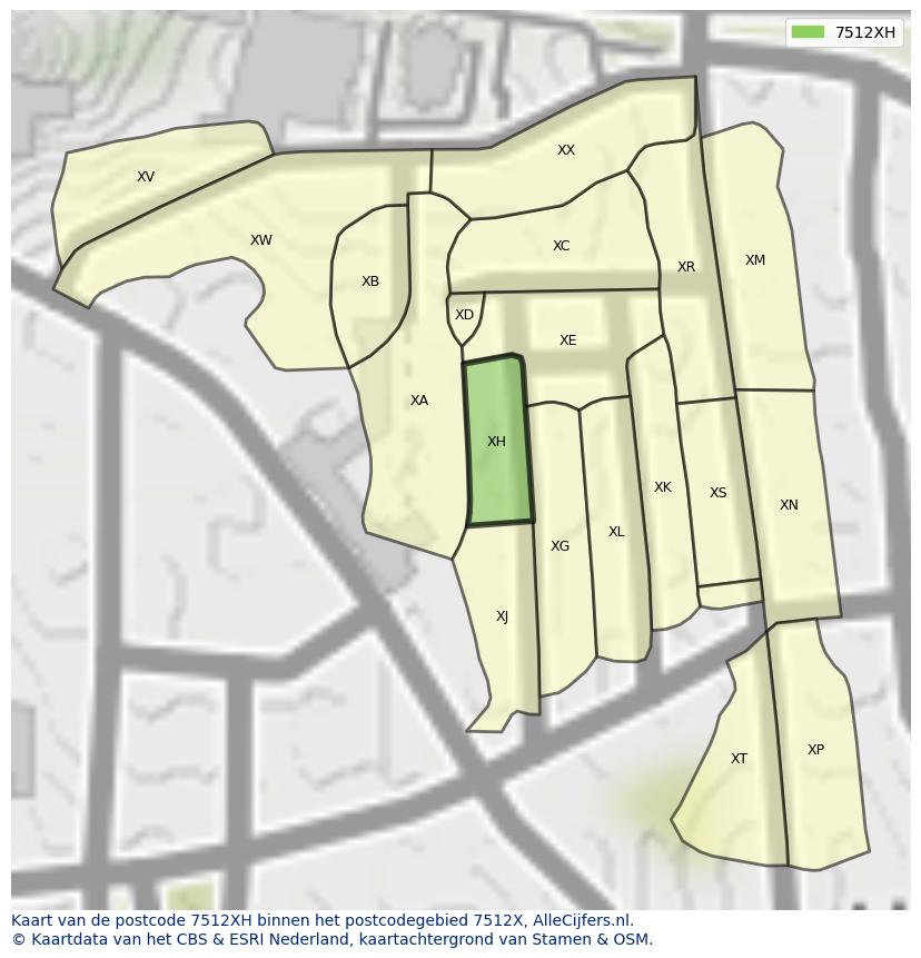 Afbeelding van het postcodegebied 7512 XH op de kaart.