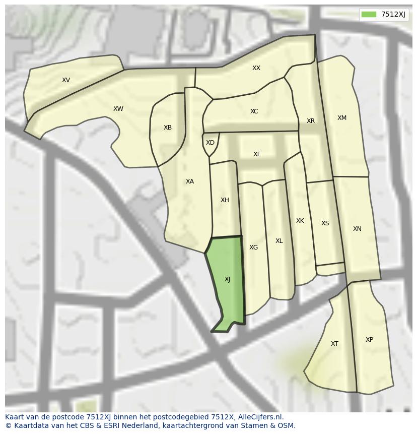 Afbeelding van het postcodegebied 7512 XJ op de kaart.