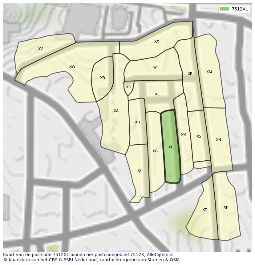 Afbeelding van het postcodegebied 7512 XL op de kaart.