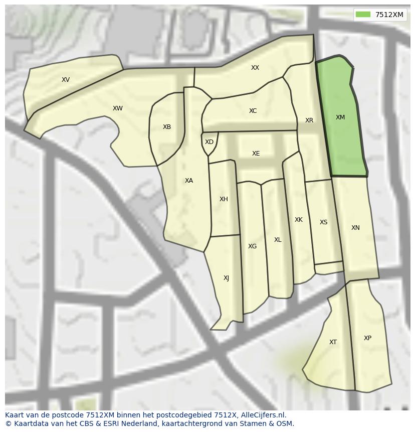 Afbeelding van het postcodegebied 7512 XM op de kaart.