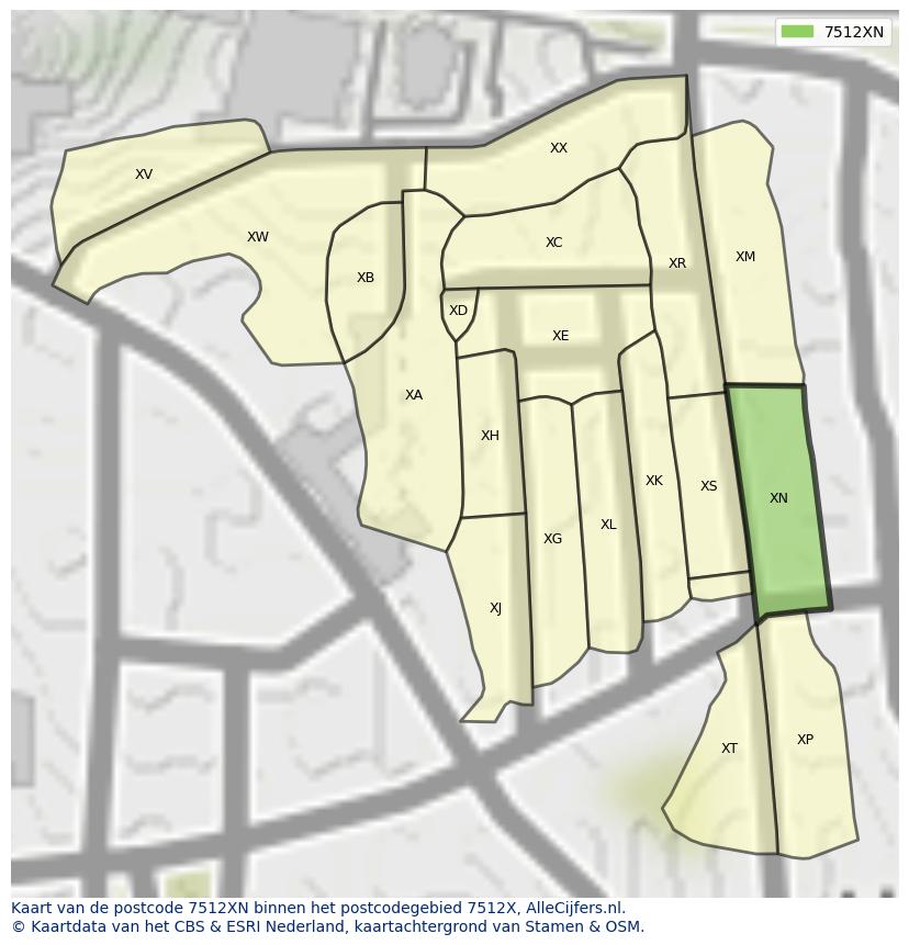 Afbeelding van het postcodegebied 7512 XN op de kaart.