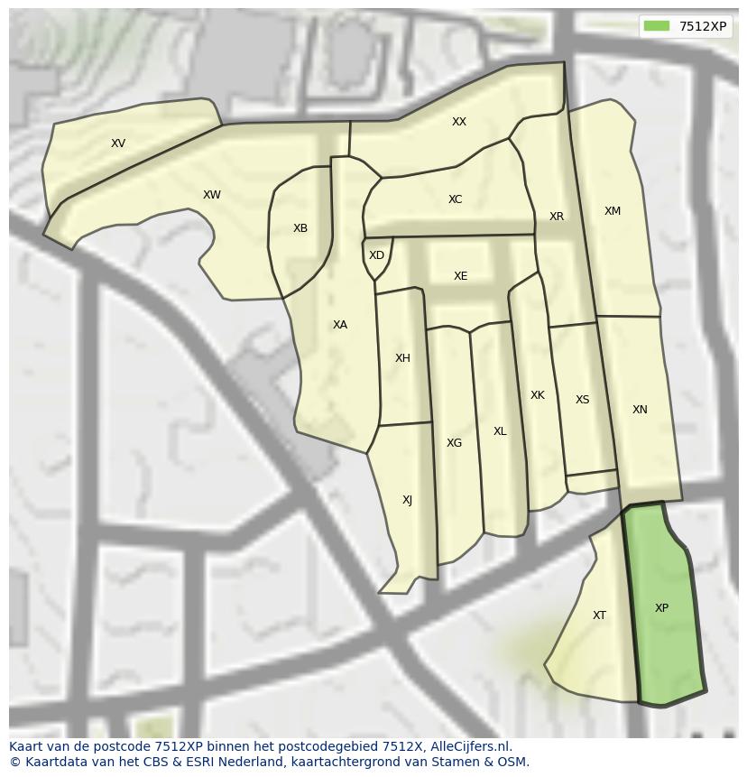 Afbeelding van het postcodegebied 7512 XP op de kaart.