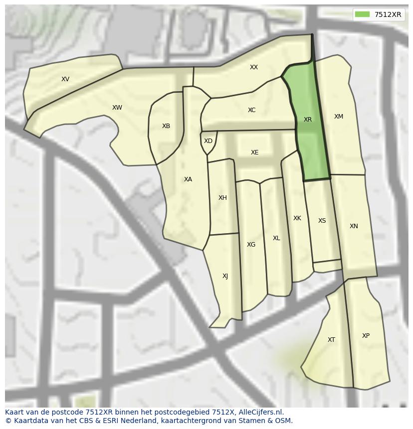 Afbeelding van het postcodegebied 7512 XR op de kaart.