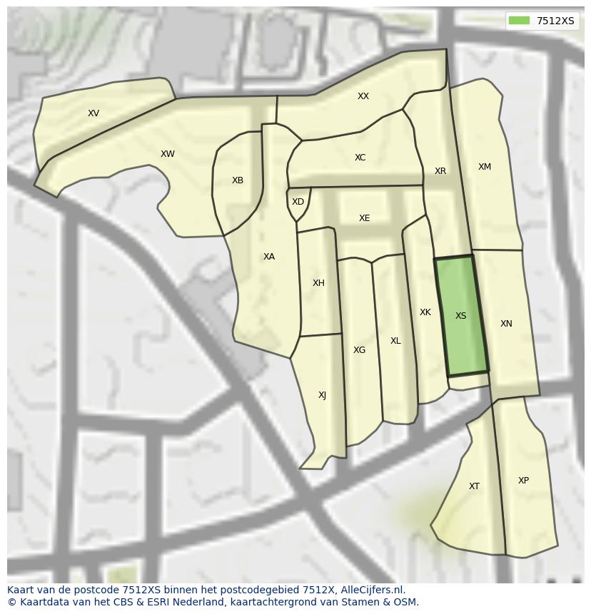 Afbeelding van het postcodegebied 7512 XS op de kaart.