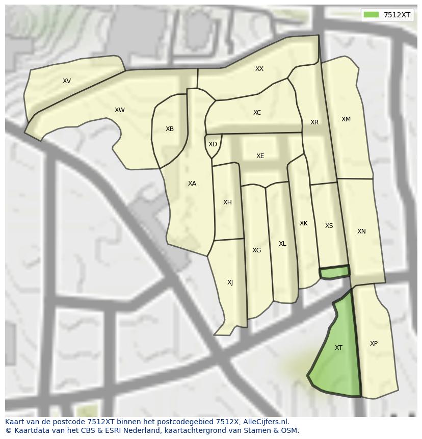 Afbeelding van het postcodegebied 7512 XT op de kaart.