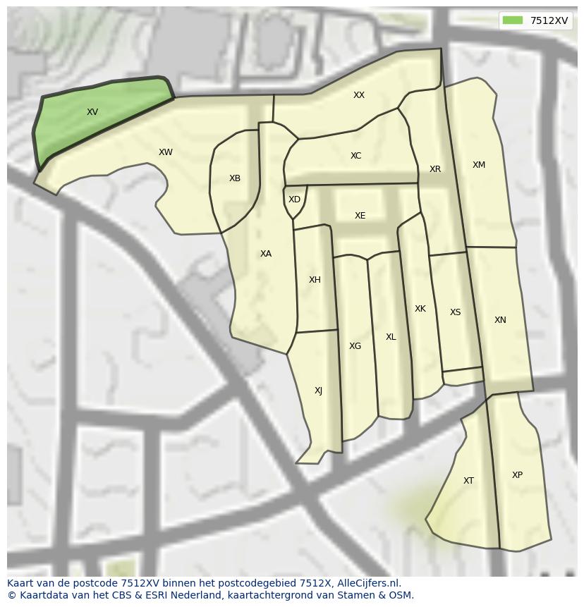 Afbeelding van het postcodegebied 7512 XV op de kaart.