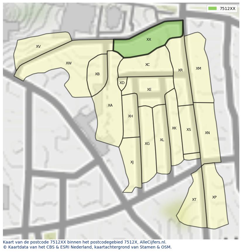 Afbeelding van het postcodegebied 7512 XX op de kaart.