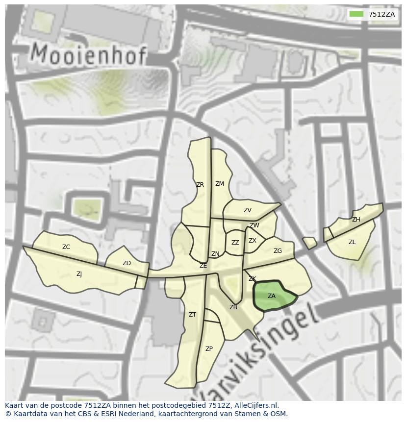 Afbeelding van het postcodegebied 7512 ZA op de kaart.