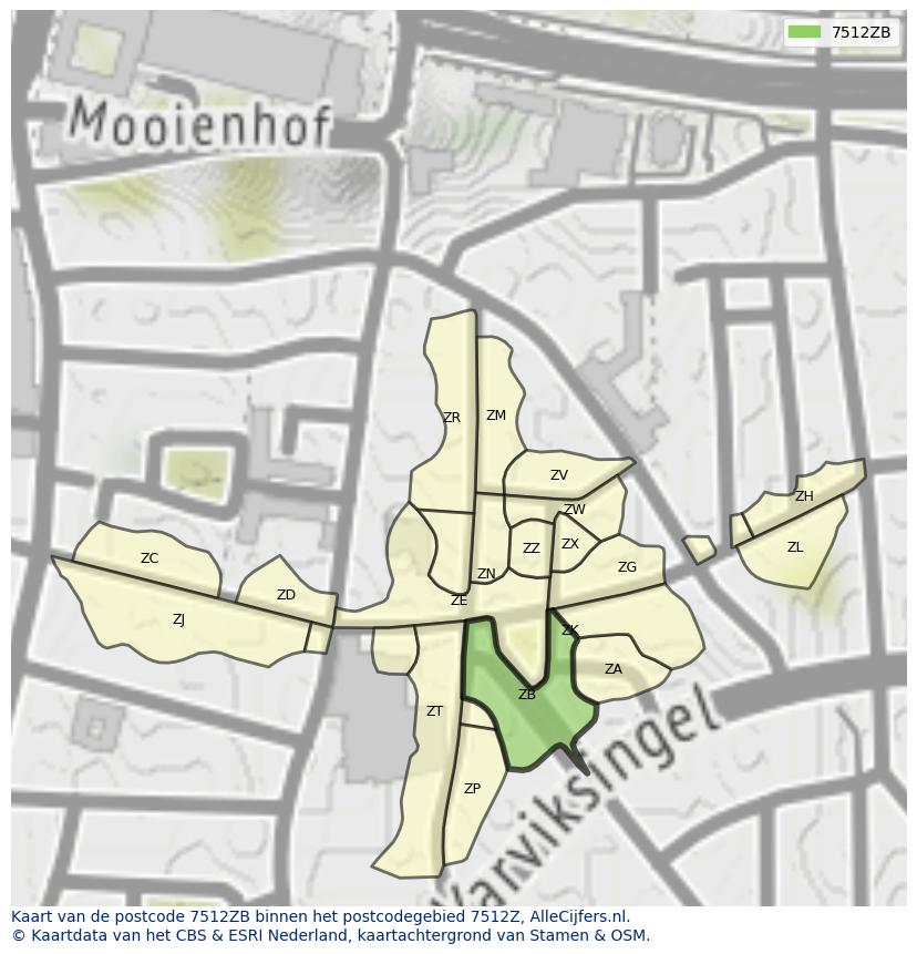 Afbeelding van het postcodegebied 7512 ZB op de kaart.