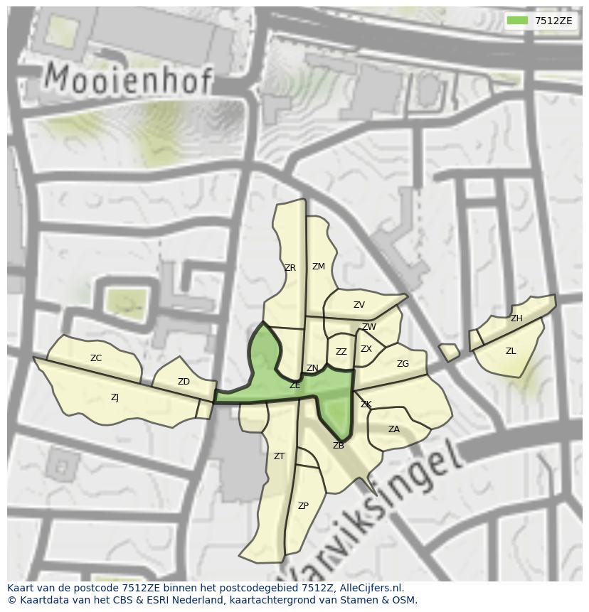 Afbeelding van het postcodegebied 7512 ZE op de kaart.