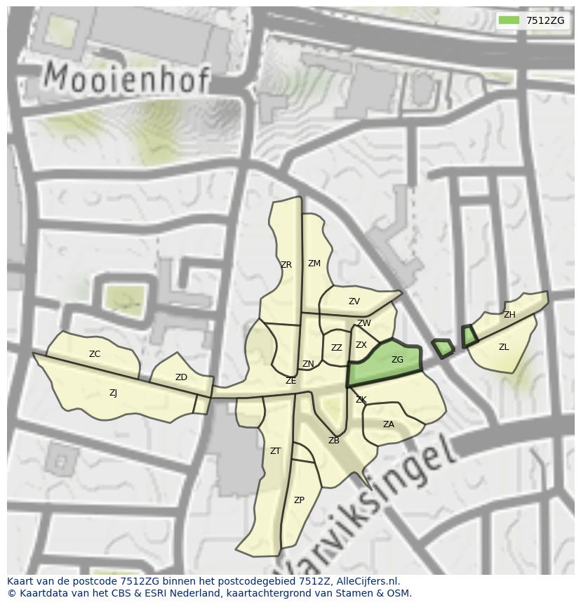 Afbeelding van het postcodegebied 7512 ZG op de kaart.