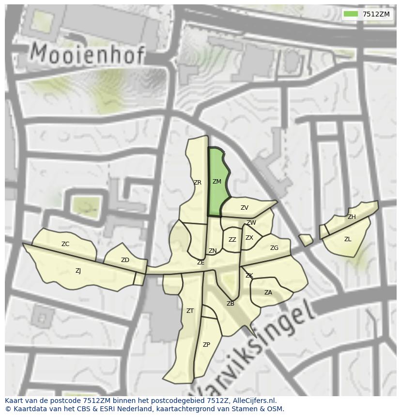Afbeelding van het postcodegebied 7512 ZM op de kaart.