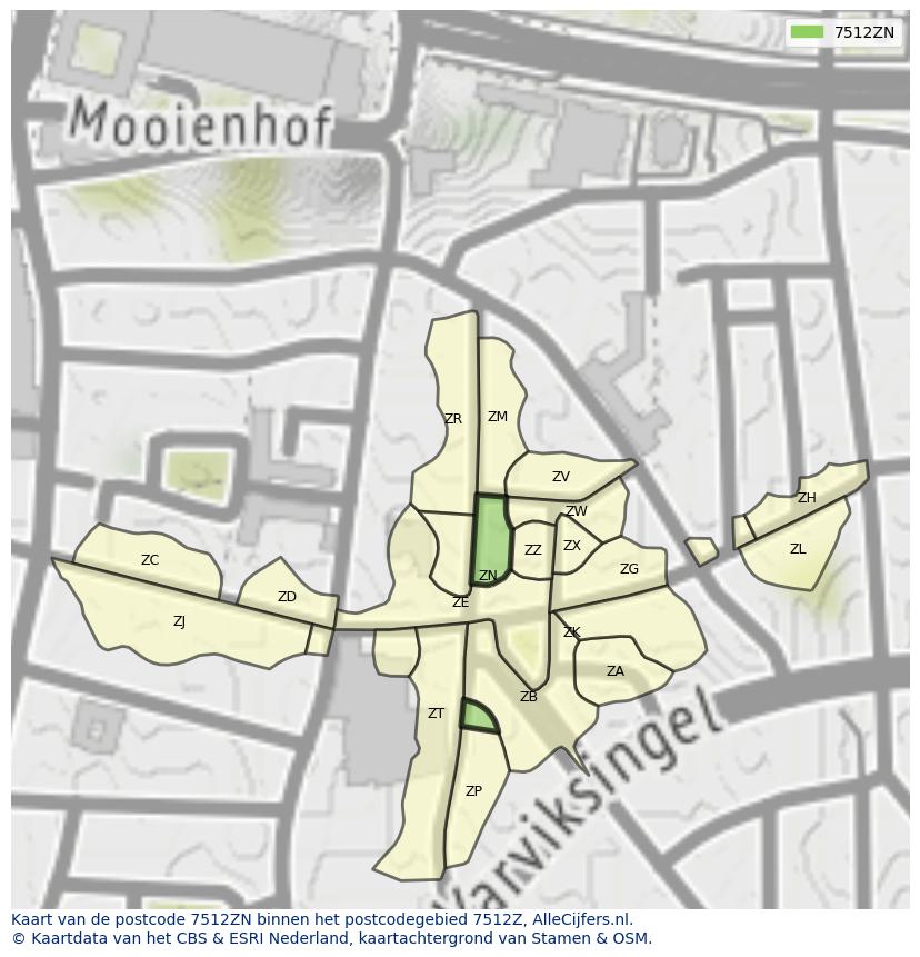 Afbeelding van het postcodegebied 7512 ZN op de kaart.