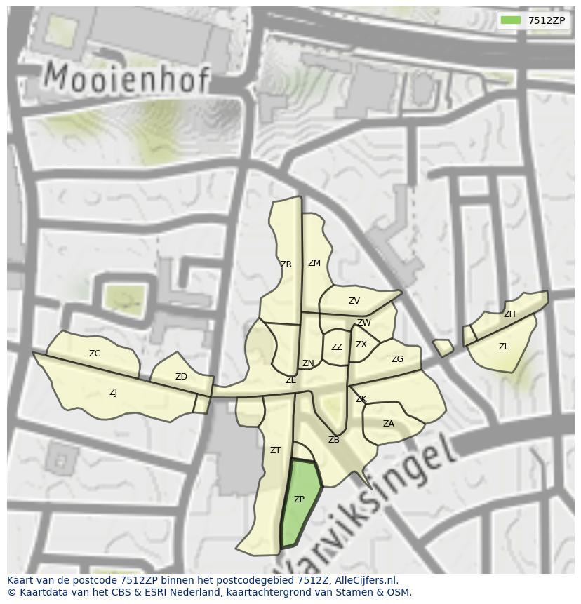 Afbeelding van het postcodegebied 7512 ZP op de kaart.