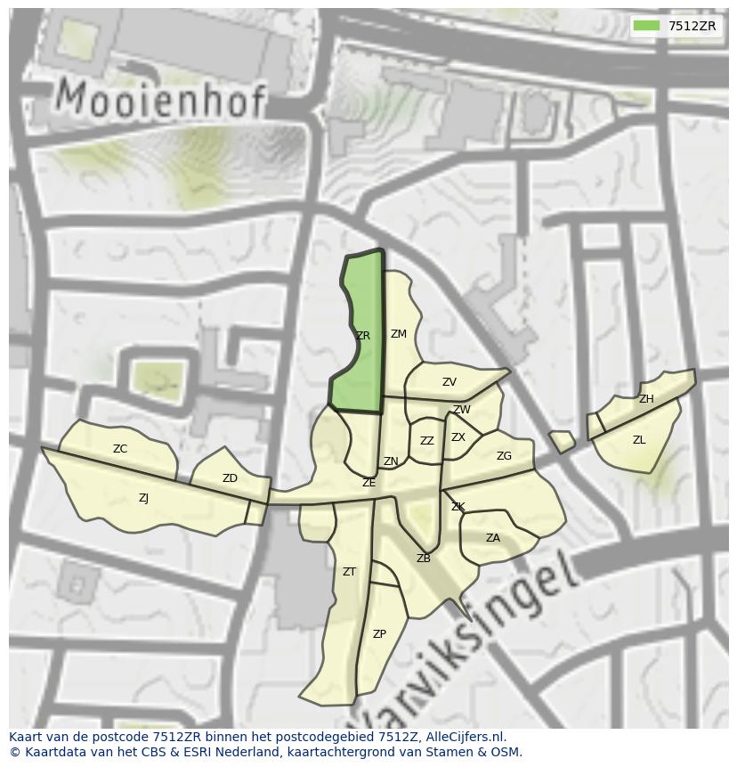 Afbeelding van het postcodegebied 7512 ZR op de kaart.